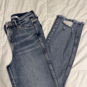 Good American Straight-Leg Distressed Blue Jeans